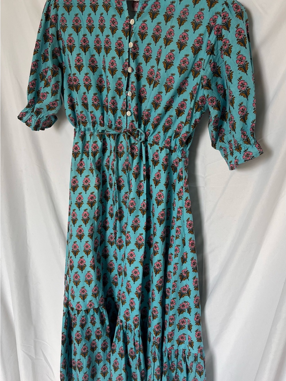 Indian Block Print Puff Sleeve Dress - Picture 5 of 9